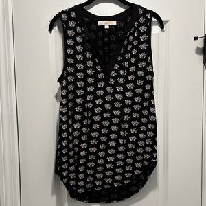 LOFT Black and White Floral Print Sleeveless Top